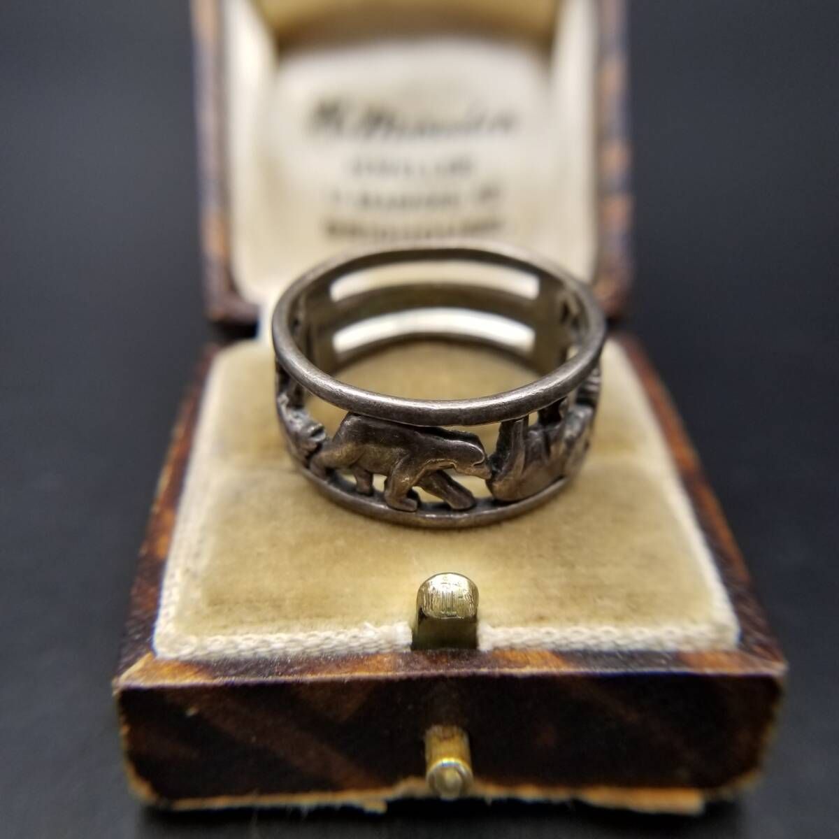 Waldeck Jewelers 野生の動物たち 925 シルバー ヴィンテージ バンド リング 幅広 銀 指輪 レトロ オープンワーク 存在感 Y 25 B