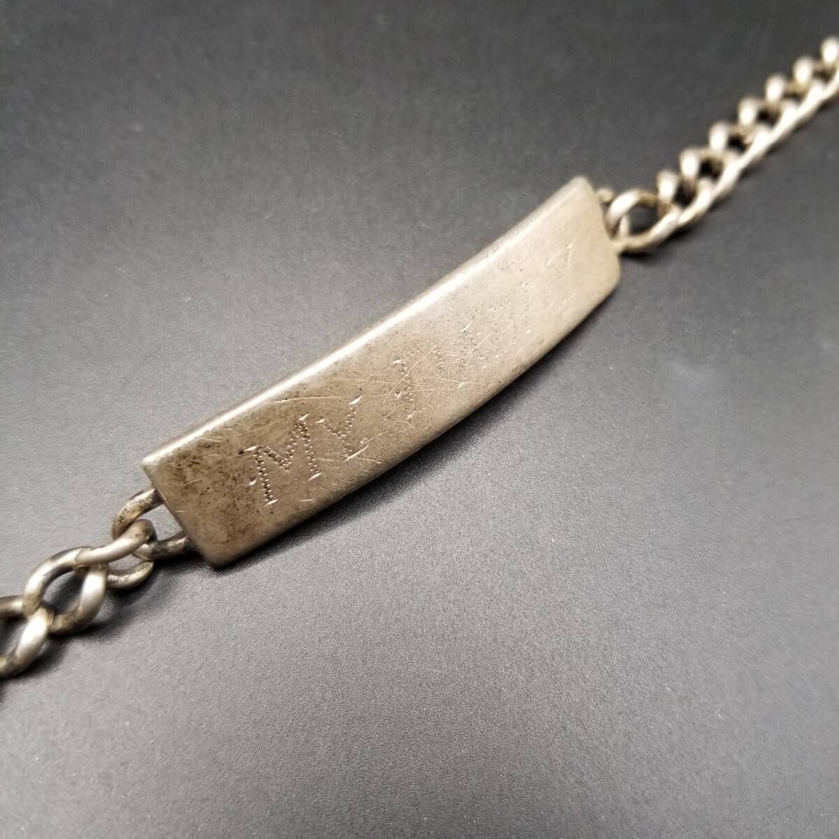 IDタグ 長方形プレート 925 シルバー ヴィンテージ ブレスレット 銀 彫金 My Daddy From Marie シンプル スタイリッシュ Y24-Z