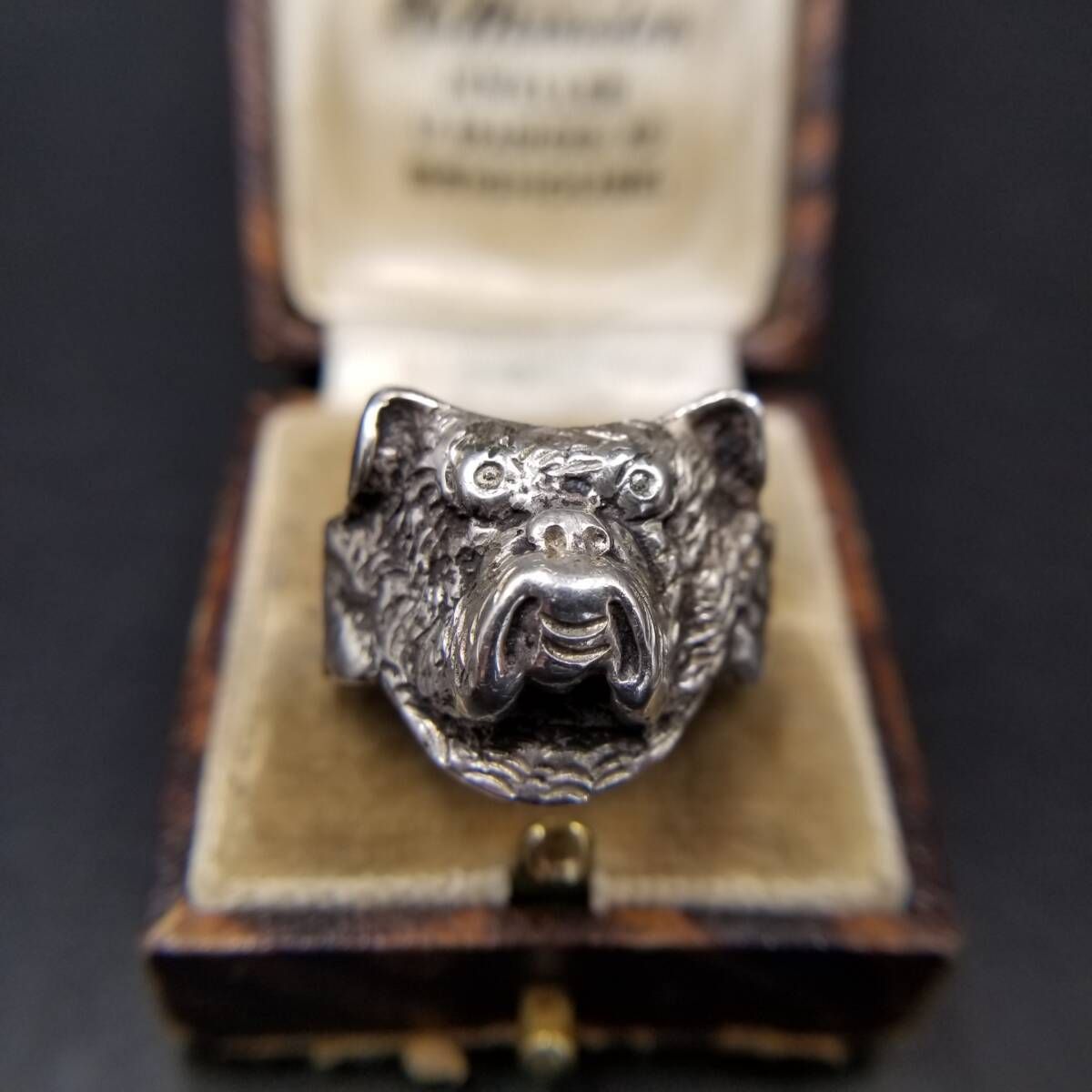 ブルドッグ フェイス 犬 立体彫刻 925 シルバー ヴィンテージ ドッグ リング 銀 指輪 大ぶり 存在感 バイカーリング Y 24 X