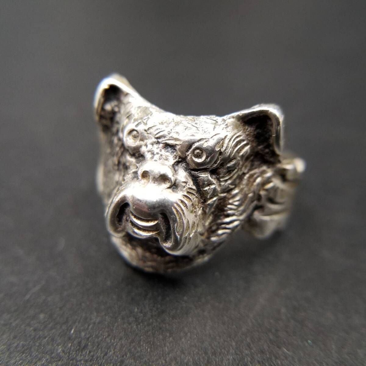 シルバー犬彫刻 ブルドッグ フェイス 犬 立体彫刻 925 シルバー ヴィンテージ ドッグ