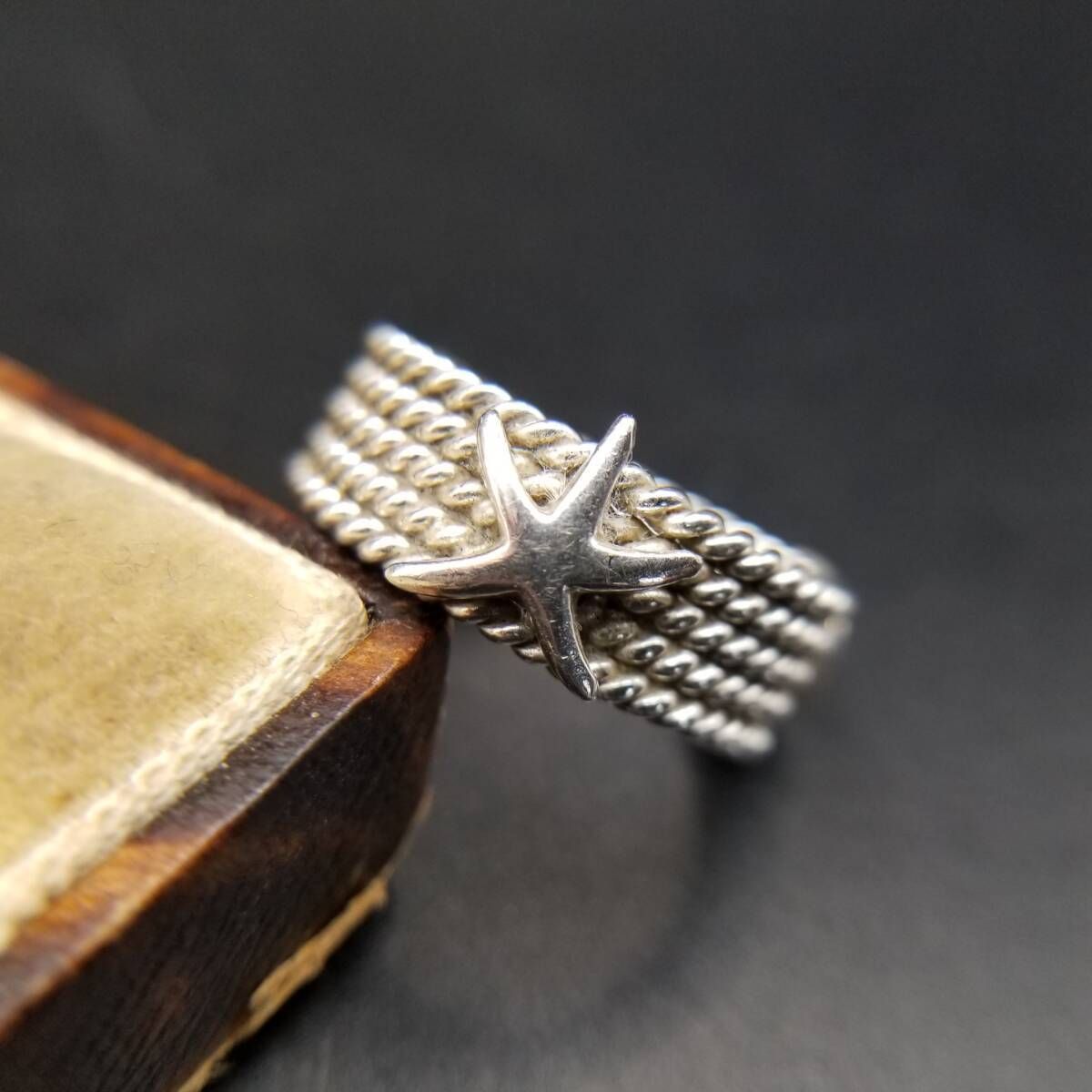 貝殻 ヒトデ お花 チャーム 925 シルバー ヴィンテージ バンド リング 中太 指輪 海の生き物 キュート 5連ロープ Y 24 X