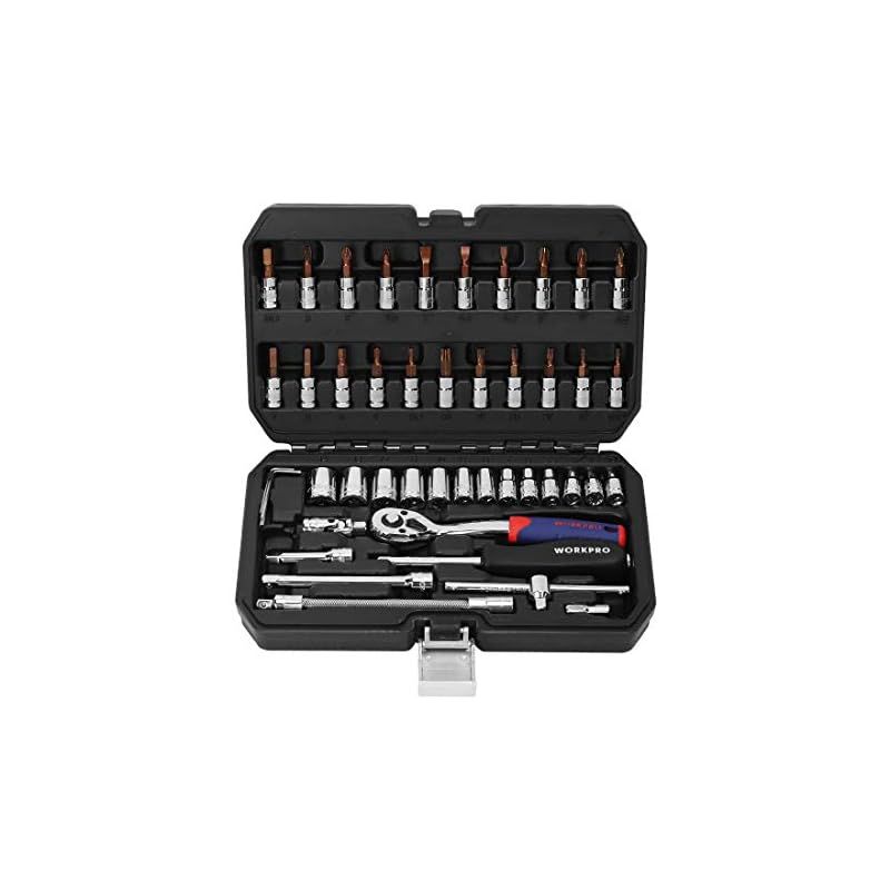WORKPRO ソケットレンチセット ラチェットレンチ オフセットタイプ 差込角6.35mm（1/4インチ) 46点組 自動車修理 車メンテナンス ガレージツールセット 作業セット 工具 道具 専用収納ケース付属 1