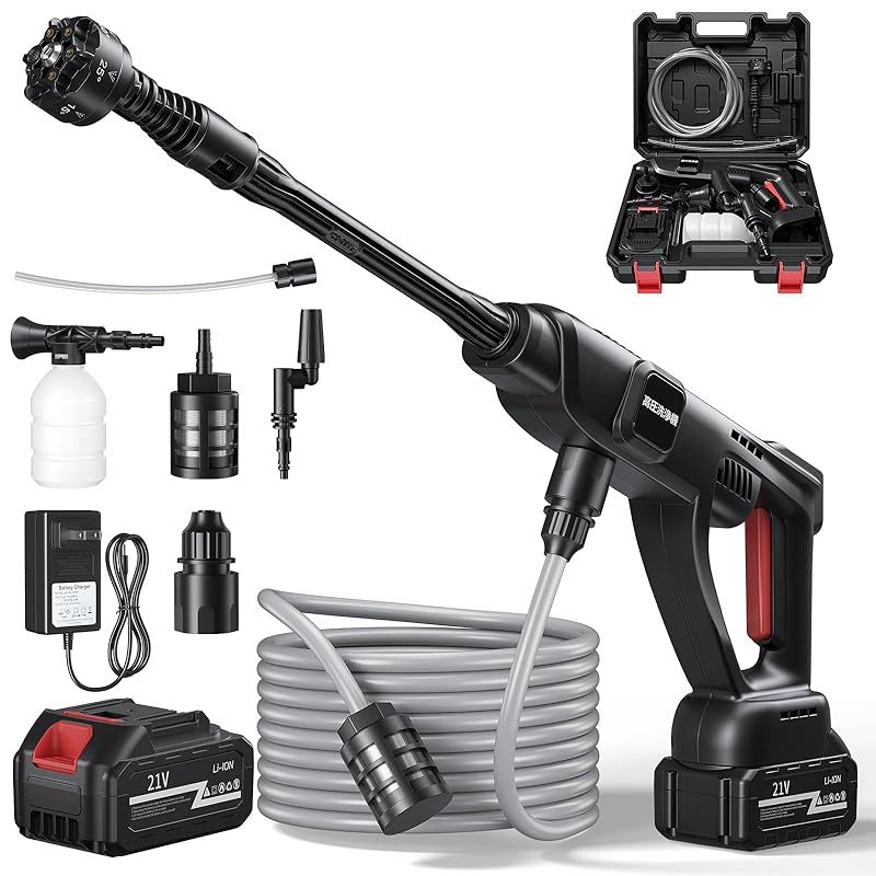 高圧洗浄機 コードレス 充電式 2025新登場強化版 バッテリー式 洗車機 20000mAh 8MPa マキタ互換バッテリー 噴射距離10M 残量表示 洗車店監修 850W自吸式 高圧洗浄機 洗車 家庭用 3段階 6in1ノズル コンパクト 収納ケース
