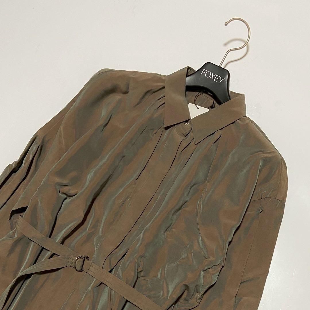 ラブレス ロングワンピース シャツワンピース とろみ 玉虫 ベルト カーキ ブラウン 34 XS