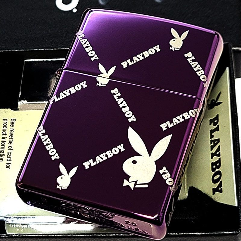 ZIPPO ライター PLAYBOY ４面レーザー彫刻 ジッポ パープルチタン プレイボーイ ラビットヘッド おしゃれ うさぎ 紫 メンズ ギフト プレゼント