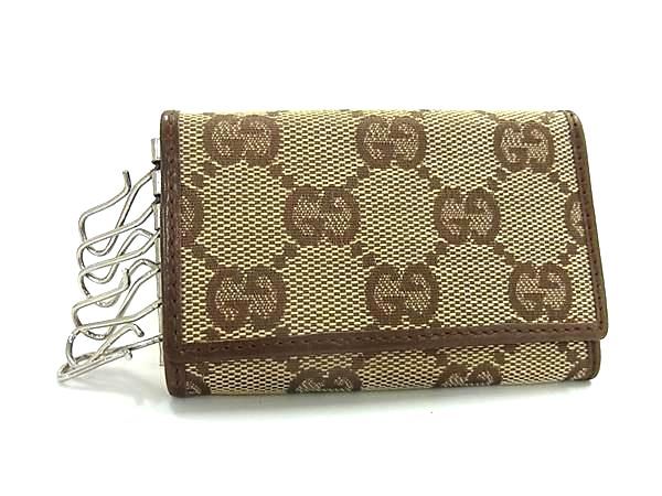 GUCCI グッチ GG柄 GGキャンバス×レザー 6連 キーケース 鍵付き メンズ