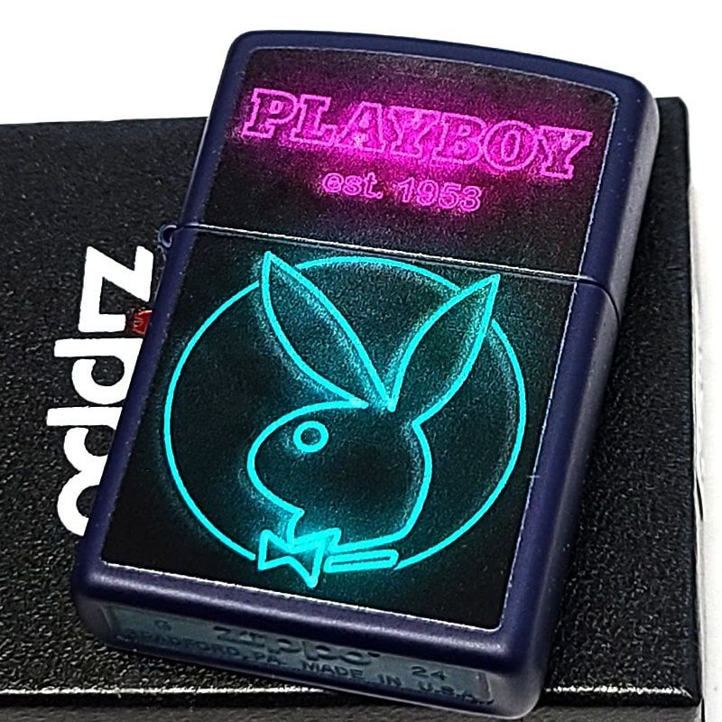 ZIPPO プレイボーイ ラビットヘッド PLAYBOY ロゴ ジッポ ライター ネイビーマット ネオン 艶消し おしゃれ ウサギ メンズ プレゼント ギフト