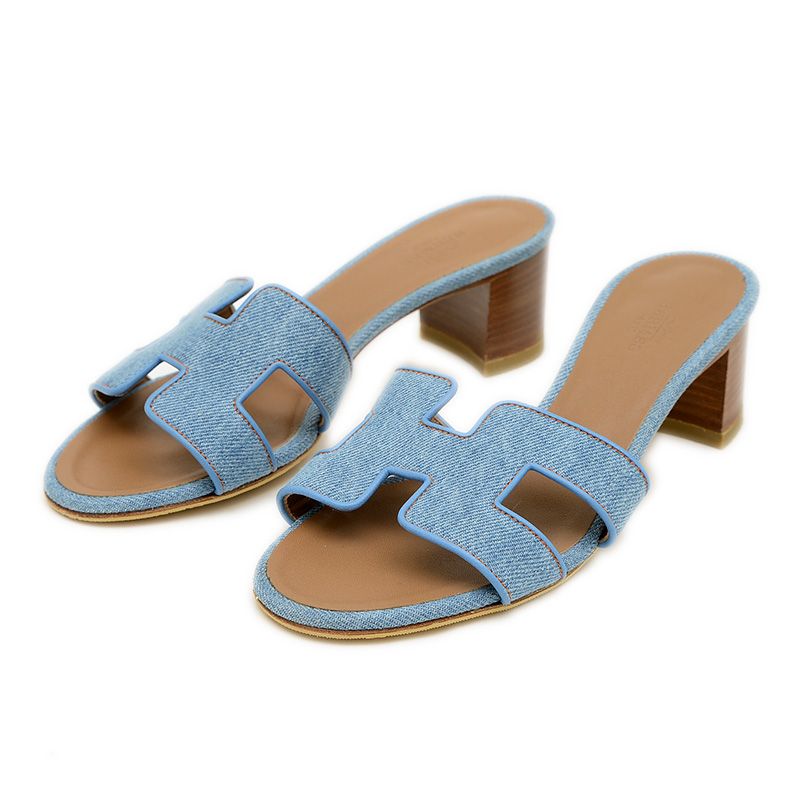 エルメス オアジス サンダル デニム ブルー レディース