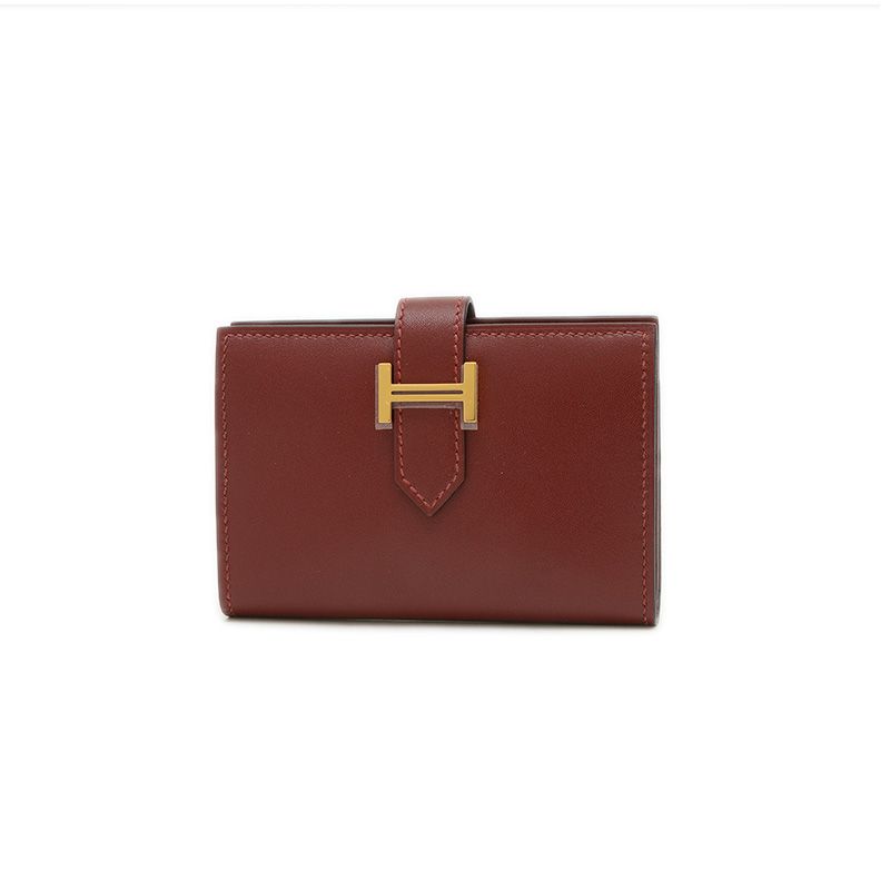 エルメス ベアン カードケース ボックスカーフ ルージュアッシュ ゴールド金具