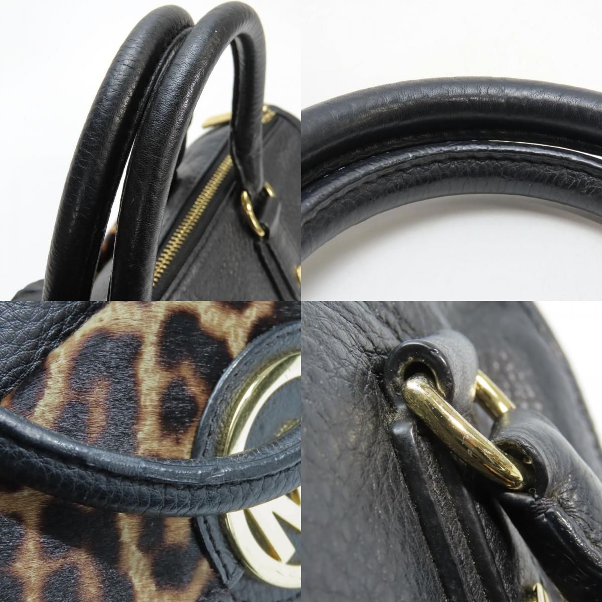中古】 マイケルコース ハンドバッグ レザー ブラック ゴールド金具 