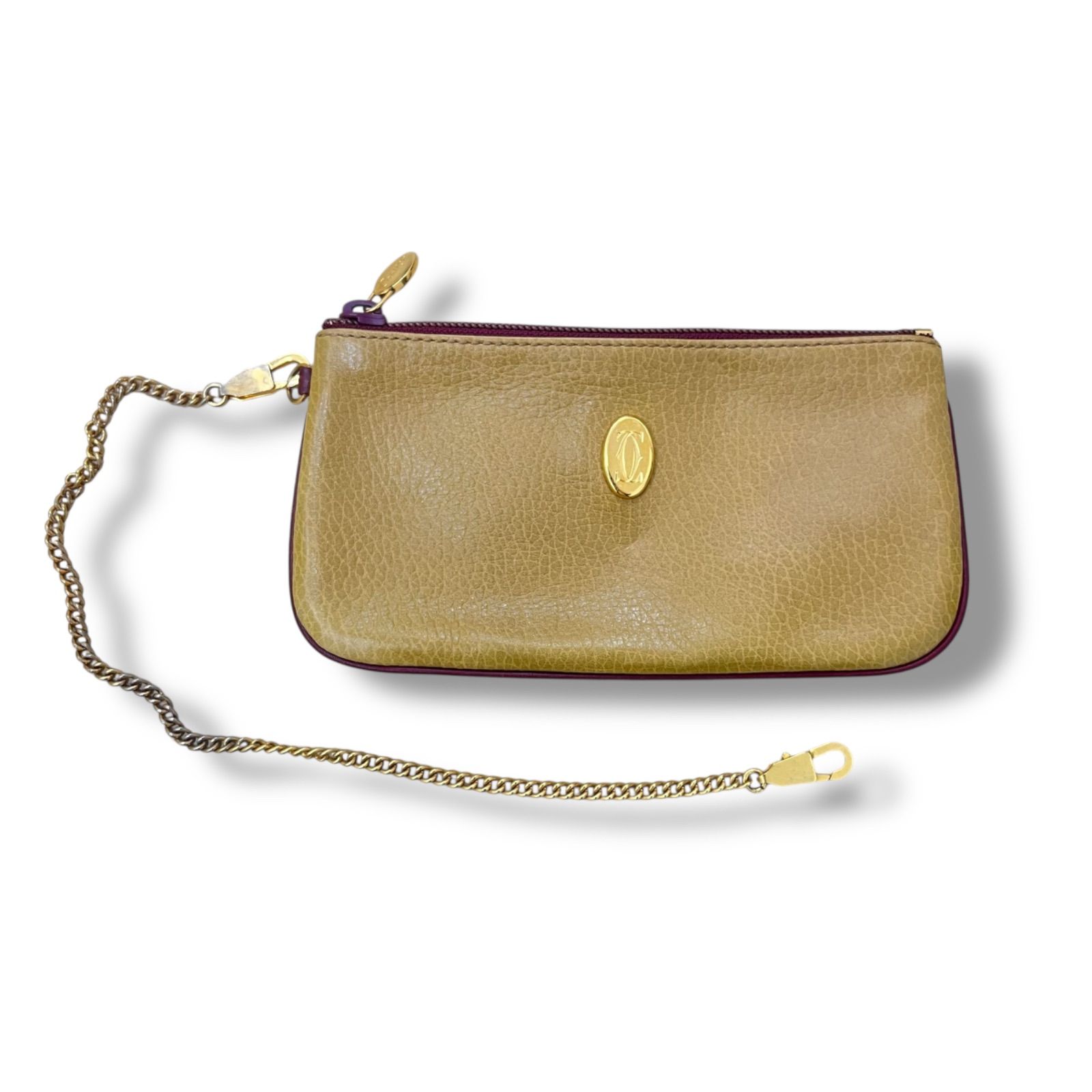 Y ITSKBZM6E16O カルティエ マストライン マスタード チェーン ポーチ コインケース 小物入れ ゴールド ヴィンテージ