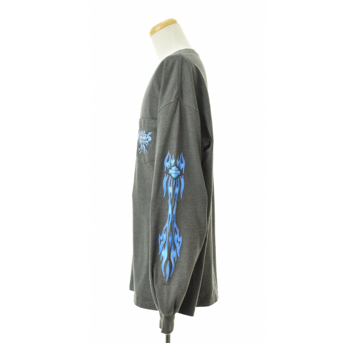 HARLEYDAVIDSON】00s USA製 Blue Flame ブルーフレイム ケット付き長袖 