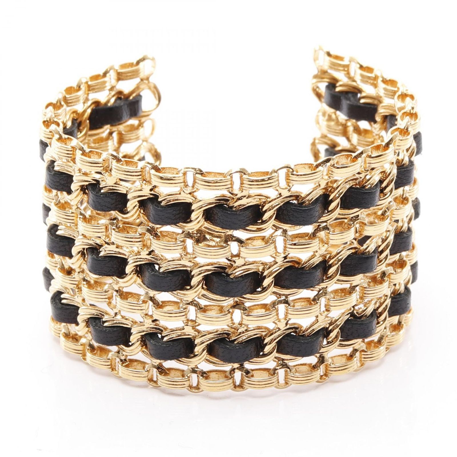 シャネル CHANEL バングル GP ゴールドメッキ レザー バングル レディース Used A