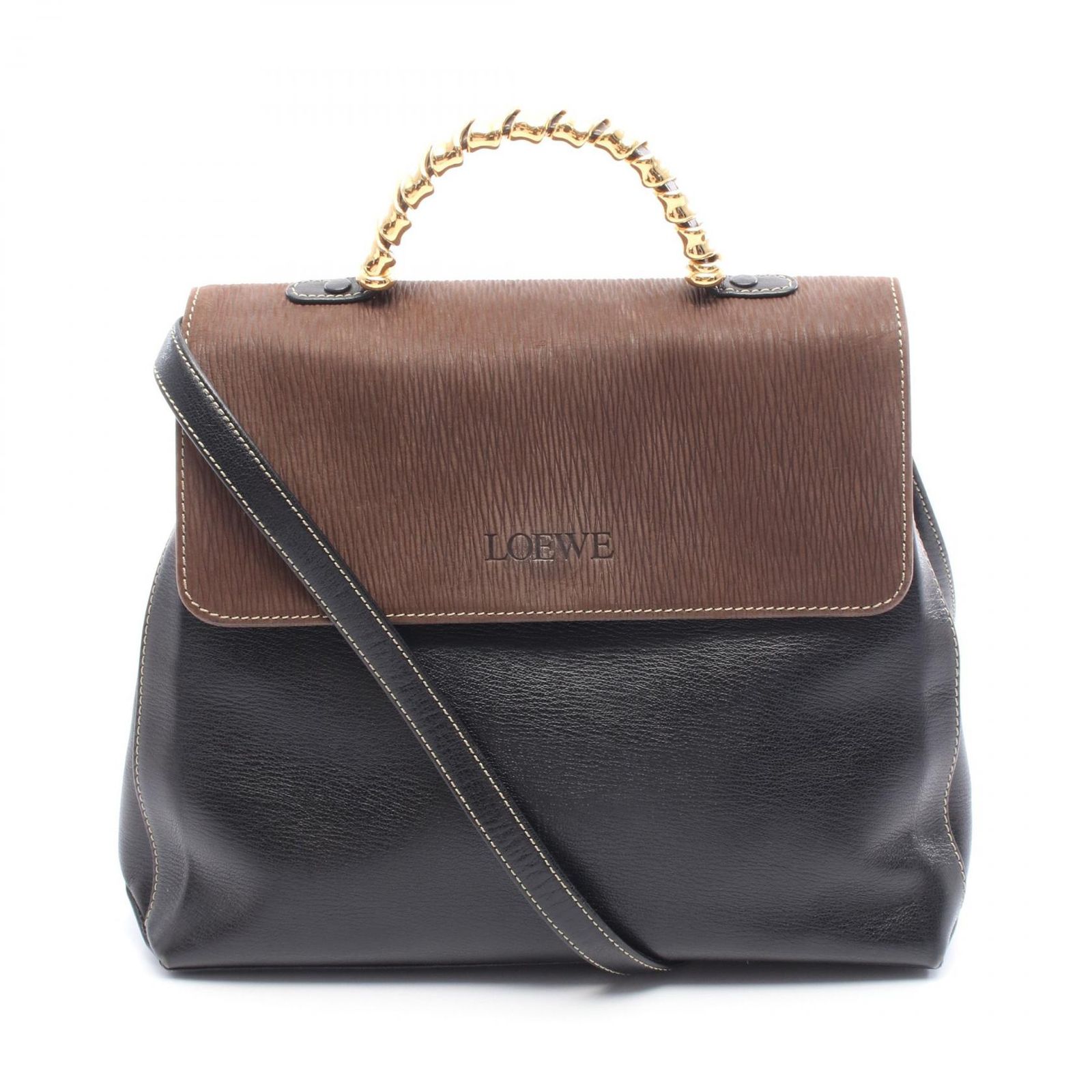 ロエベ LOEWE ハンドバッグ ブラック ブラウン レザー レザー ベラスケス 2wayショルダー レディース Used B