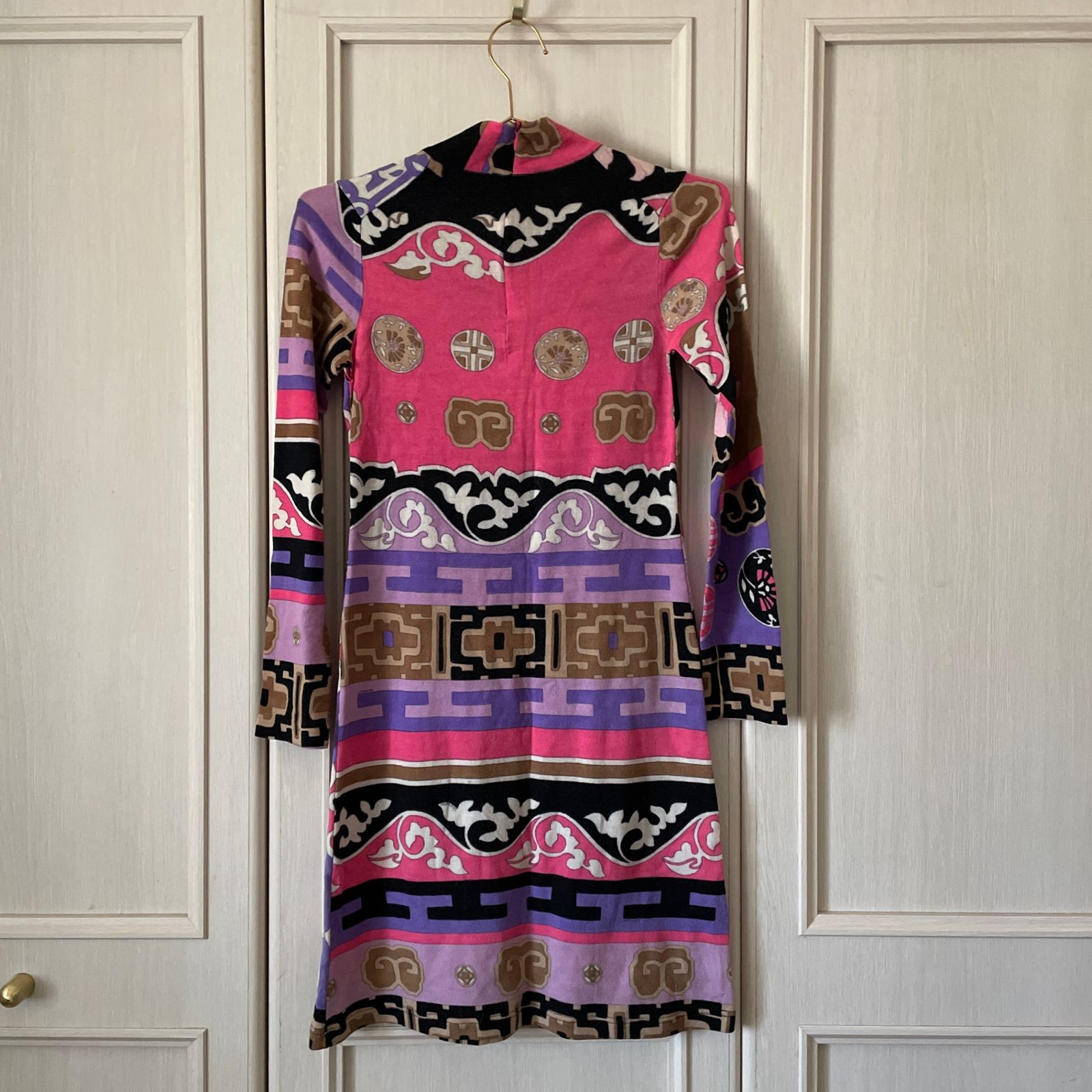 レオナール LEONARD イタリア製 総柄 ウール ハイネック ニットワンピース レディース お呼ばれ デート オフィスカジュアル 食事会 長袖 ストレッチ