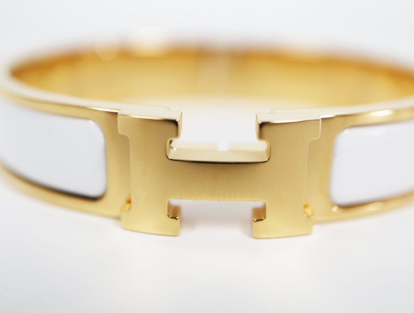 エルメス HERMES クリックH PM エナメルブレスレット ホワイト イエローゴールド レディース ブレスレット