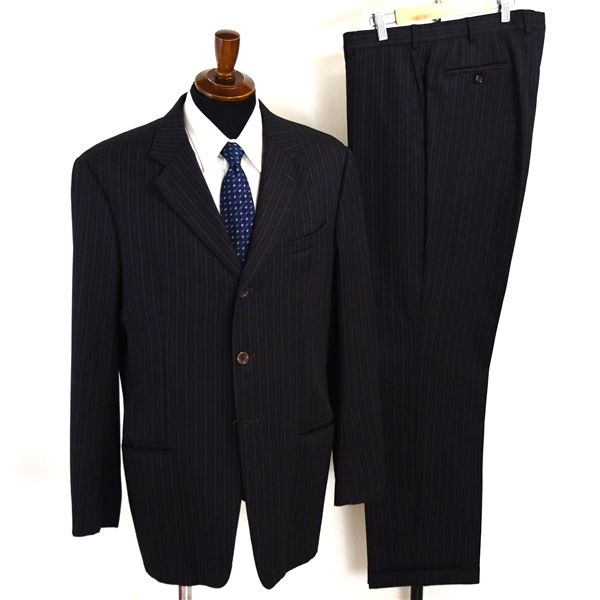 アルマーニ コレツィオーニ 3つボタン シングルスーツ XXL AB9 ダークグレー ストライプ ノータック 2C77NK 合物 春秋 5XK010 メンズビジネス 202511