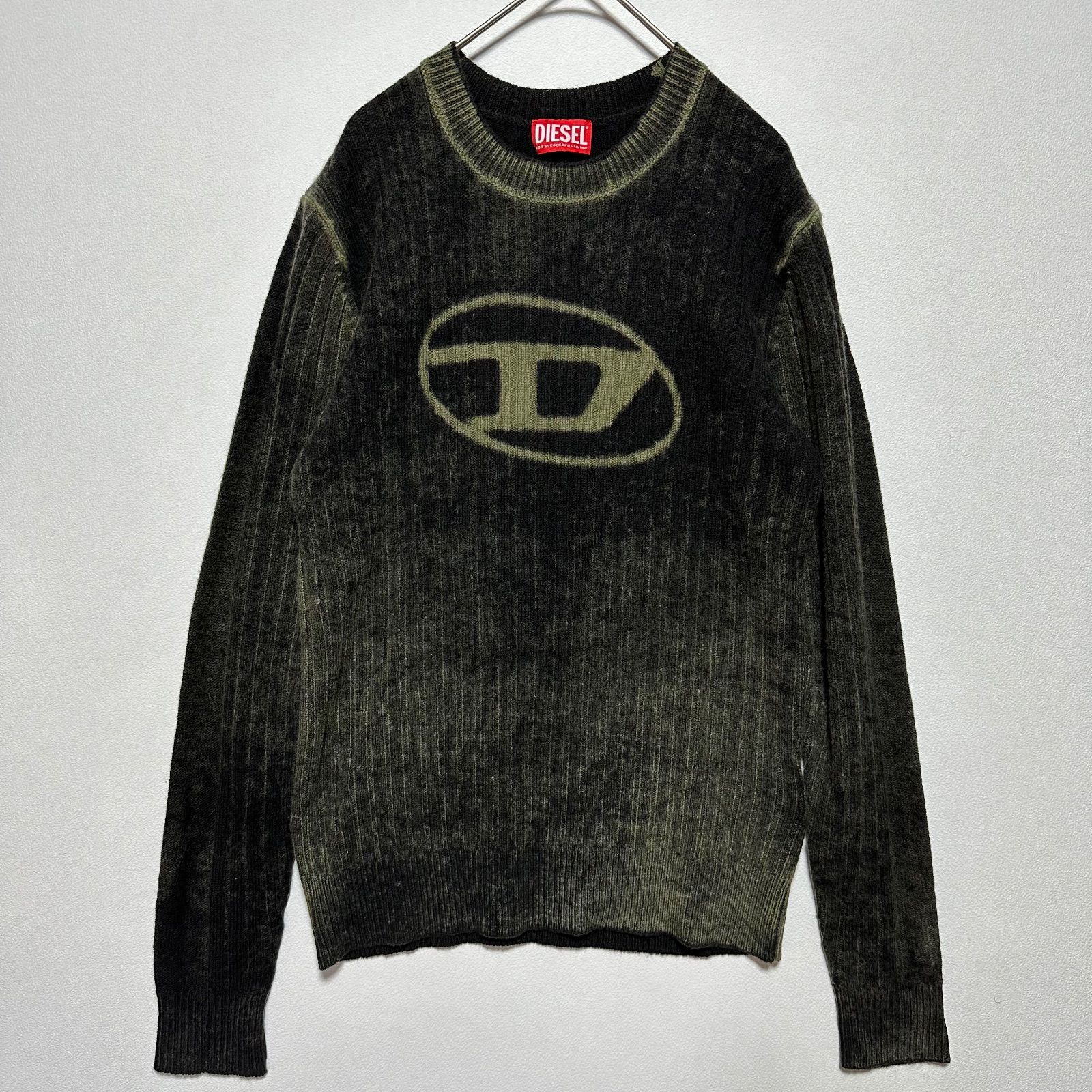 DIESEL ディーゼル ニット ウール ロゴ セーター 14 Y 168 cm キッズ 大人着用可 グリーン ブラック リブデザイン