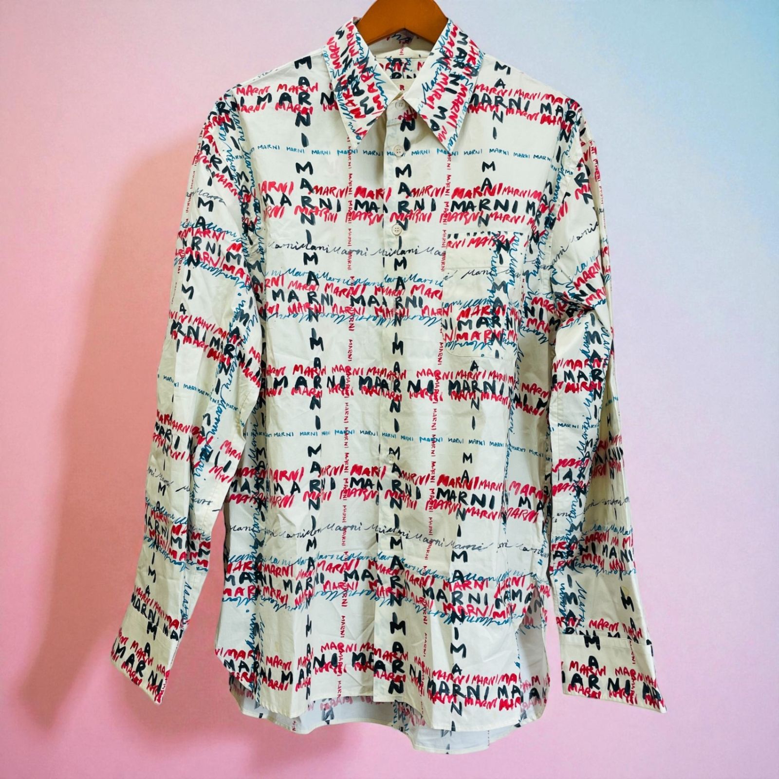 MARNI マルニ クロスローズ プリント ポップリン シルト アンティーク CRW13 CUMU0212A0 UTC184 長袖シャツ 48 オフベージュ系