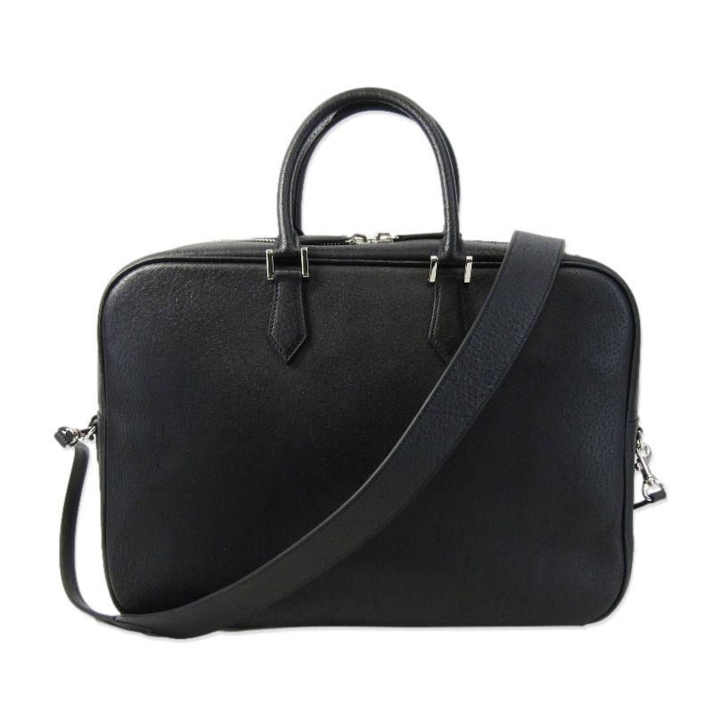 GOMYO LEATHER 五名レザー ビジネスバッグ 猪革 ブリーフケース ショルダーバッグ 天ファスナー ブラック 黒 61004137