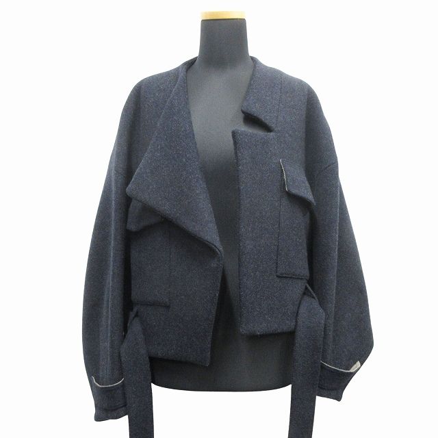 20AW エンフォルド ENFOLD メルトンリバー クロップド ショート ジャケット ブルゾン ウール 300DA330-3280 サイズ36 紺 ネイビー レディース