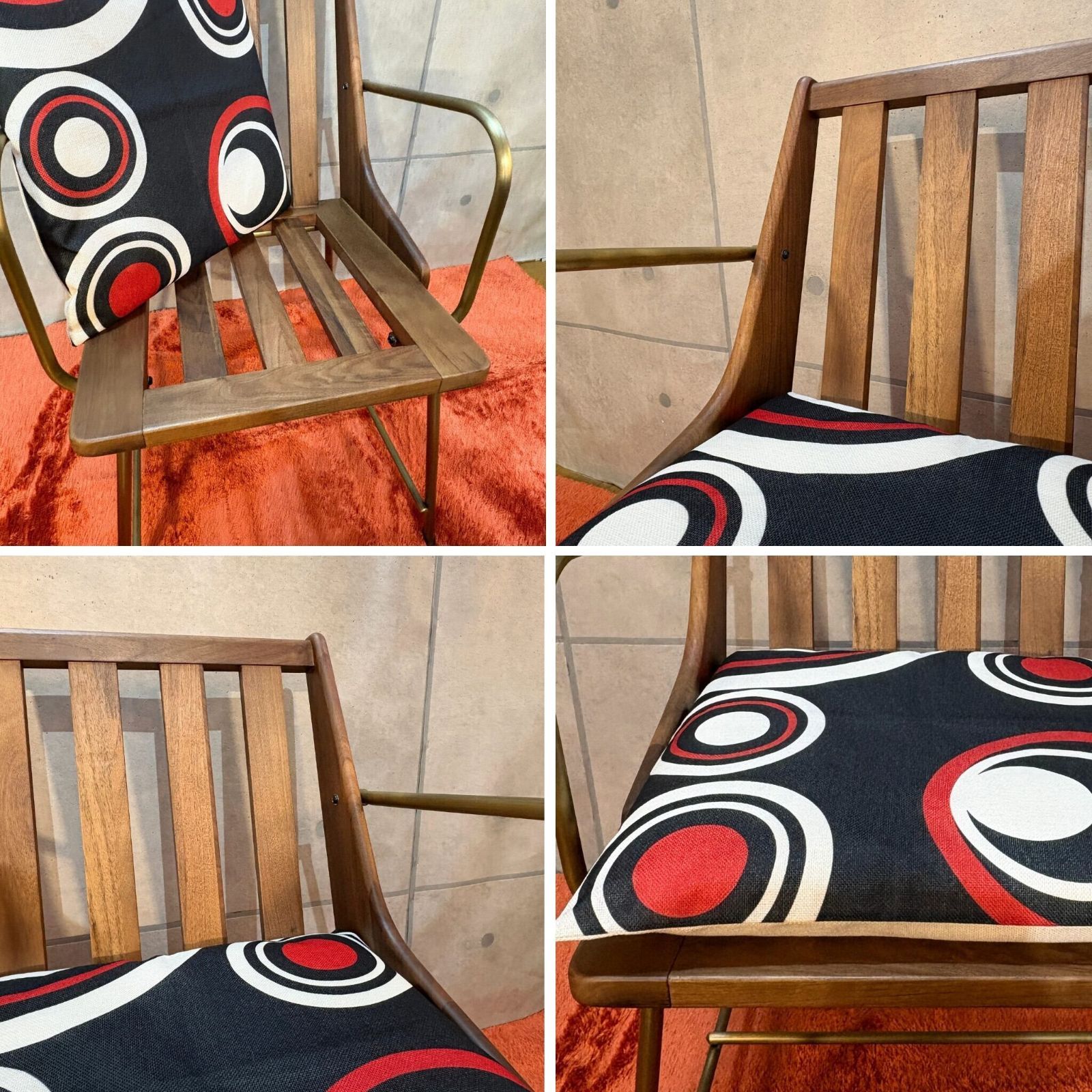 新品】ラウンジチェア 真鍮仕上げフレーム ウォルナット無垢材