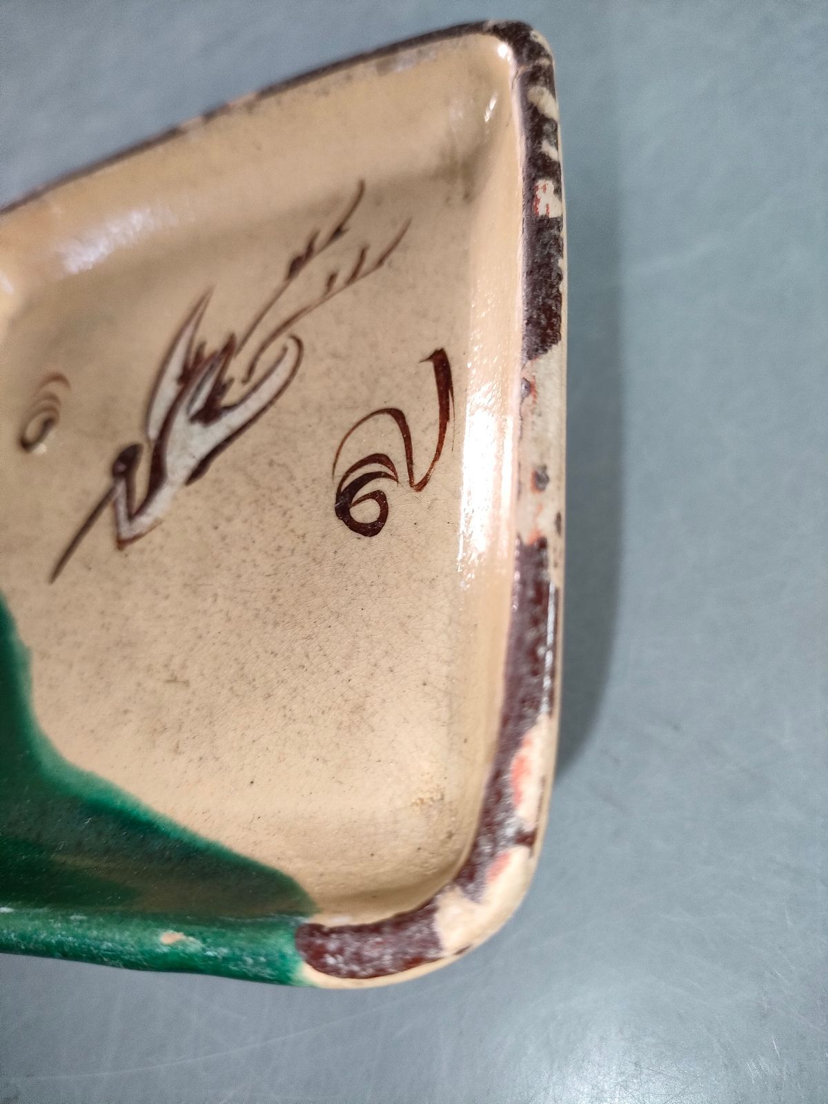 S16-5/萬古織部鶴文銘々皿10客/角皿/向付/飾皿/盛皿/菓子皿/懐石道具