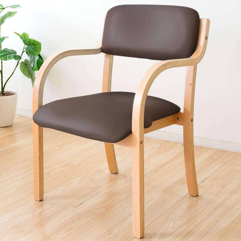 アイリスプラザ チェア 椅子 広い座面 疲れにくい お尻に優しい 掴みやすい肘掛け 積み重ね ダイニングチェア 工具付き 木製 ブラウン STKC 795