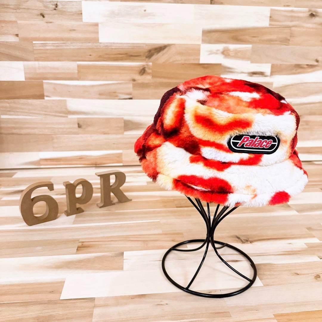 パレススケートボード フェイク ファー ハットS M 赤×アイボリー