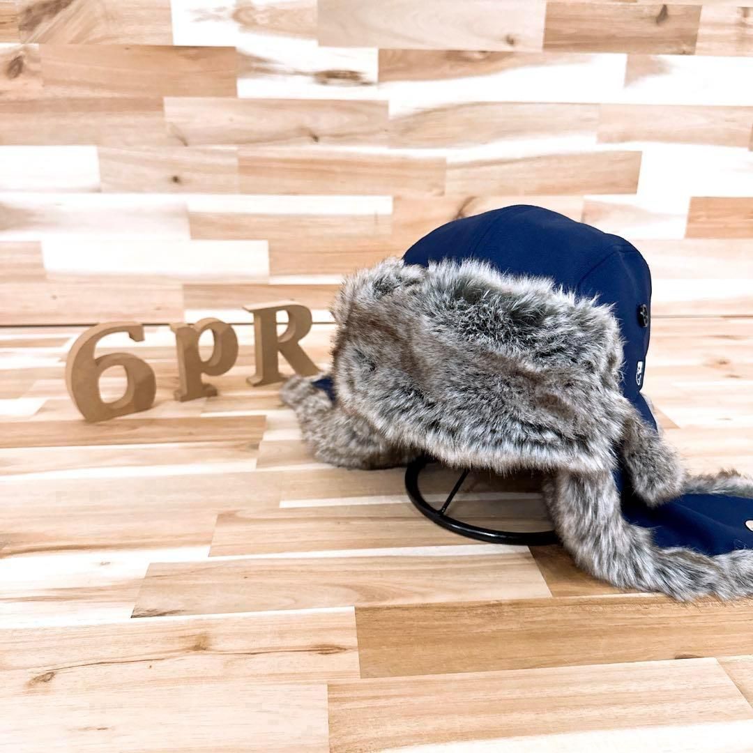 ケボズ ドッグイヤー ファー フライトキャップ 耳当て 紺ネイビー×黒