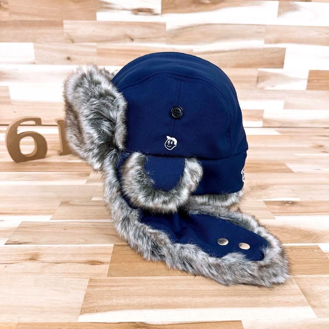ケボズ ドッグイヤー ファー フライトキャップ 耳当て 紺ネイビー×黒