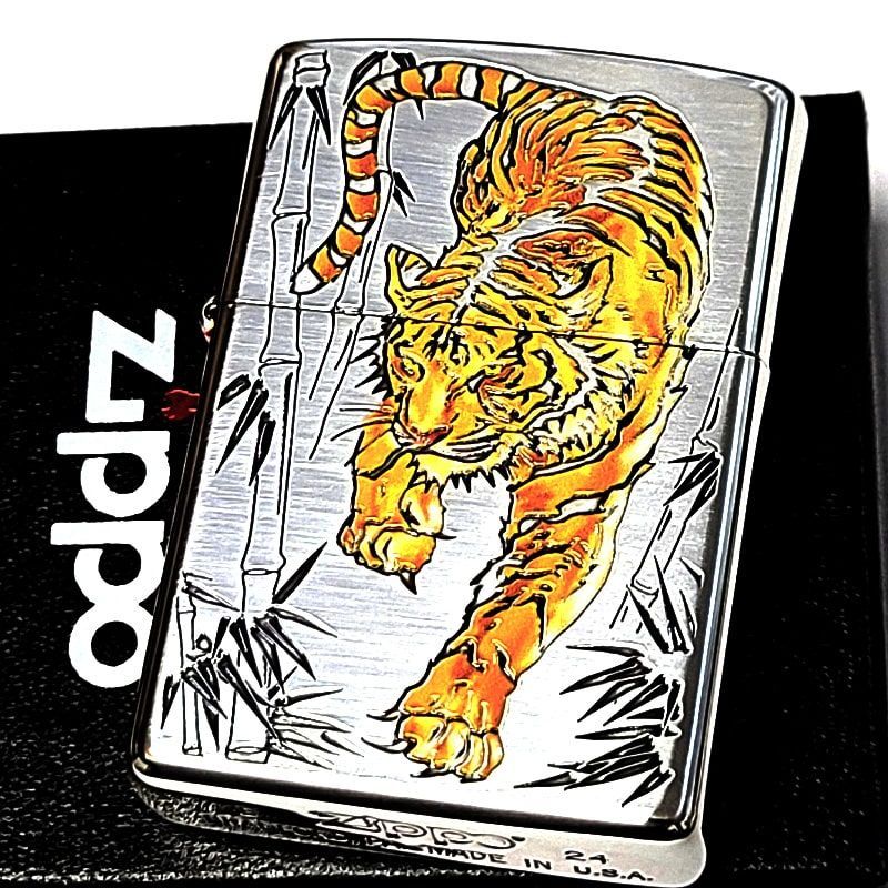 ZIPPO ライター 和柄 虎 彫刻 ジッポ 銀燻し タイガー 渋い トラ かっこいい シルバー お守り メンズ おしゃれ ギフト プレゼント