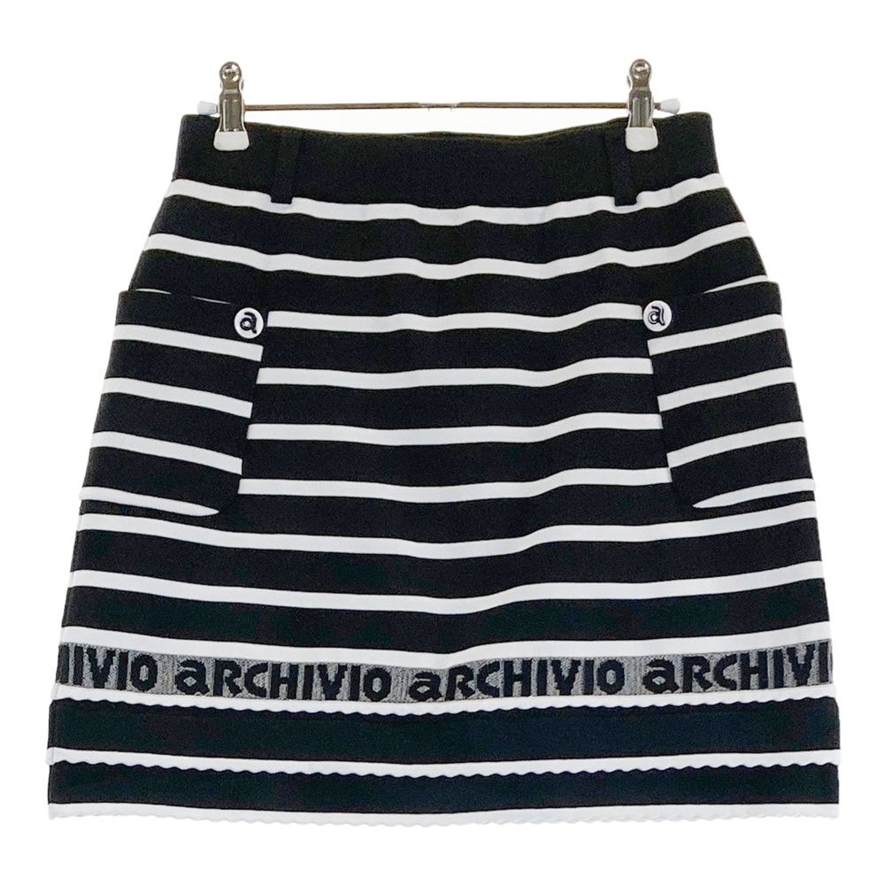 サイズ 38 アルチビオ ニットスカート ボーダー柄 ブラック系 ゴルフウェア レディース ストスト