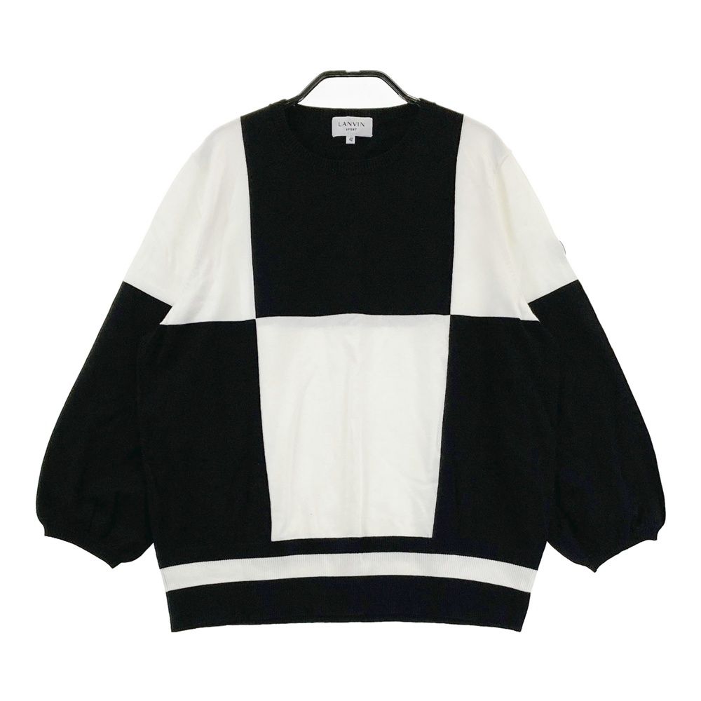 LANVIN SPORT (ランバン)黒白ストライプゴルフニットセーター サイズ：42 LANVIN SPORT ランバン スポール 7分袖 ニットセーター