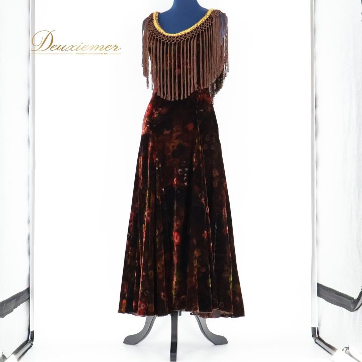 フラメンコ 衣装 ワンピース ドレス ベロア フレコ フリンジ 赤 黒