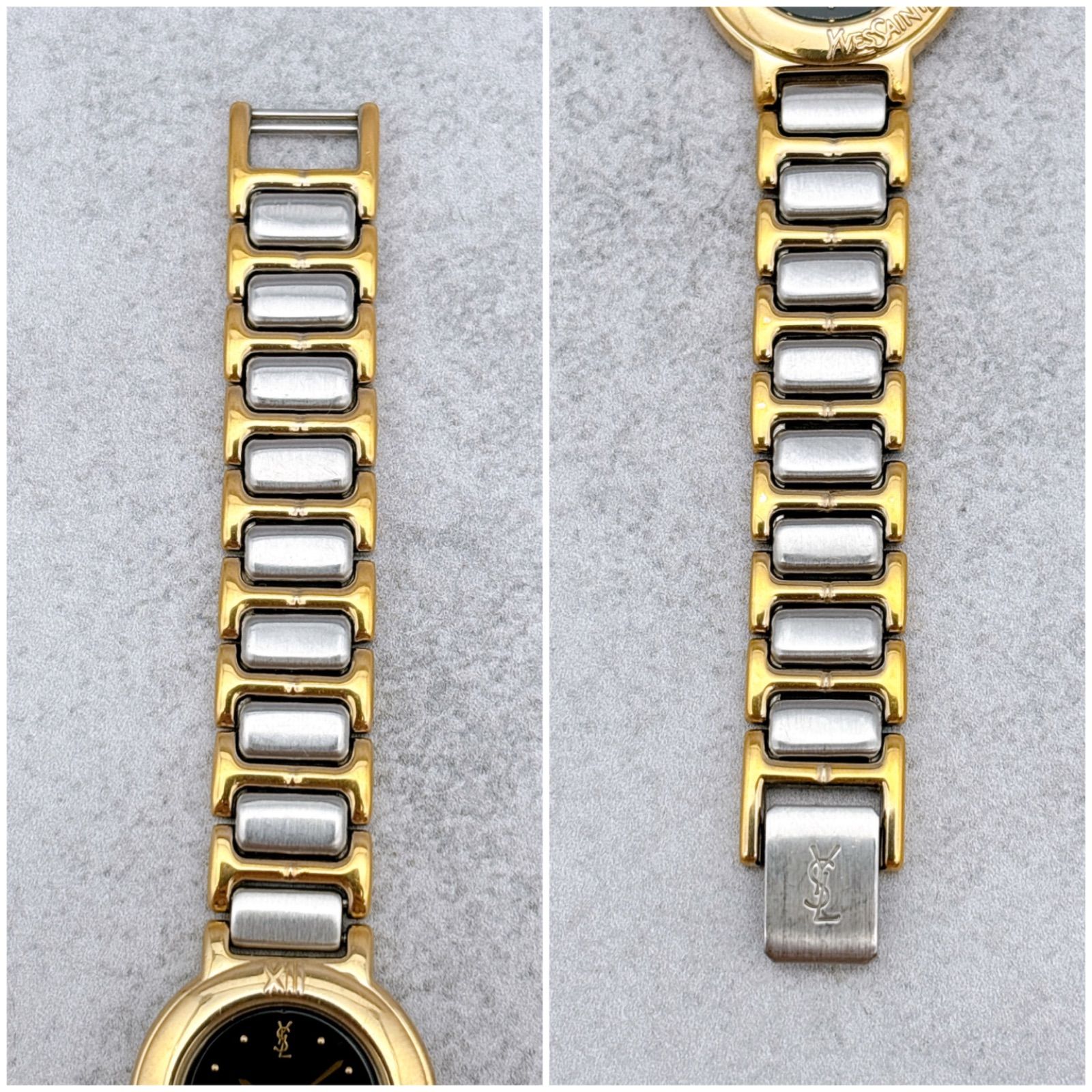 稼働 Yves Saint Laurent YSL レディース 腕時計 ブラック文字盤 ゴールド × シルバー コンビ 2200-229789Y クォーツ 65 WWW_SMP1DAWEKUDUS_SCH_ID