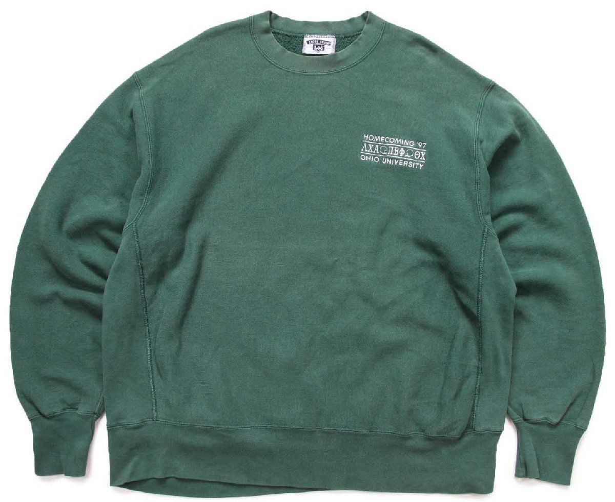 90s Leeリー OHIO UNIVERSITY フラタニティ アメフト 刺繍 リバースウィーブ スウェット 緑 XL ビンテージ カレッジ ビッグサイズ