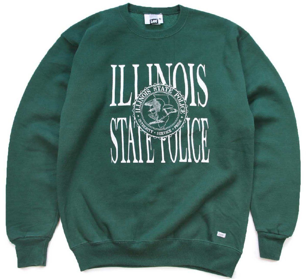 90s Leeリー ILLINOIS STATE POLICE ひび割れプリント スウェット 緑 M ビンテージ ポリス ロゴ グリーン