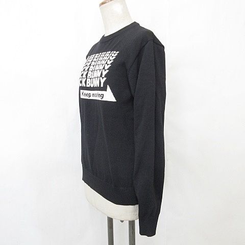  パーリーゲイツ PEARLY GATES ジャックバニー Jack Bunny!! スポーツウエア ゴルフ ニット モデル セーター 長袖 丸首 刺繍 ロゴ 黒 ブラック 1 レディースウェア ゴルフ