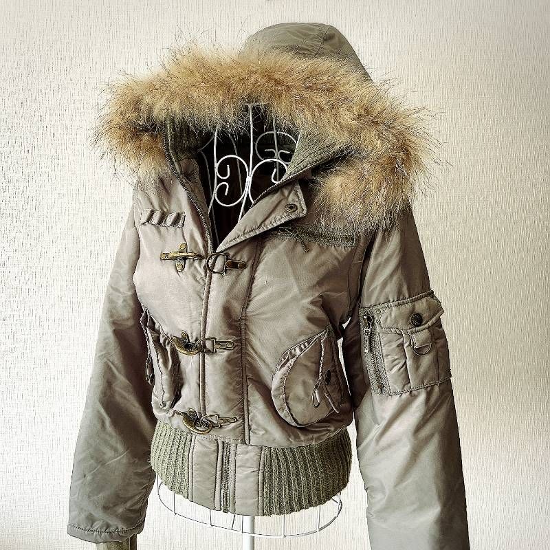 Y2K Gyaru Grunge Fireman Jacket Cropped Raccoon Fur 2Way Vest Free Size ファイヤーマンジャケット 短丈 ラクーンファー ベスト 2WAY y2k サイズ平成ギャル グランジ