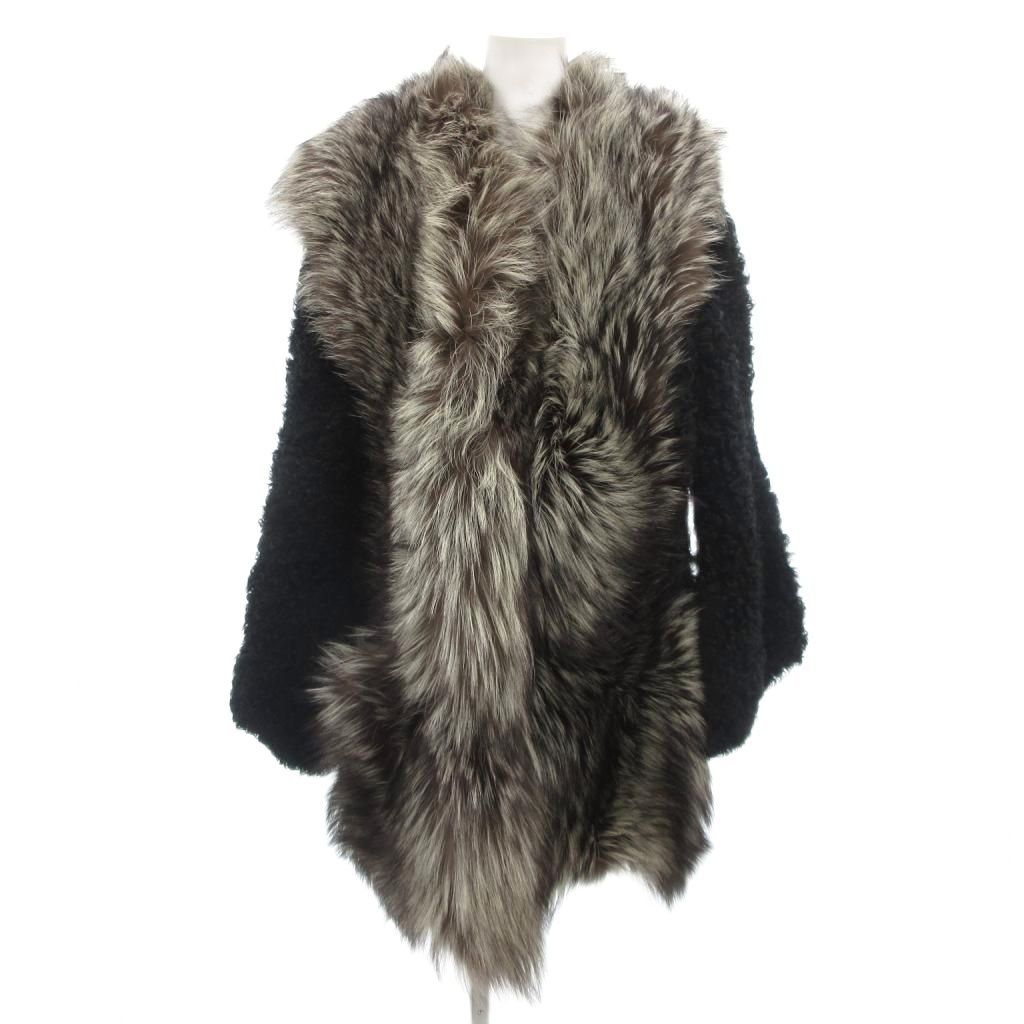 リョウタ シゲ RYOTA SHIGA カルガンラムファーコート 毛皮 ロング ボタンレス 襟シルバーフォックス 黒 ブラック GV GY30