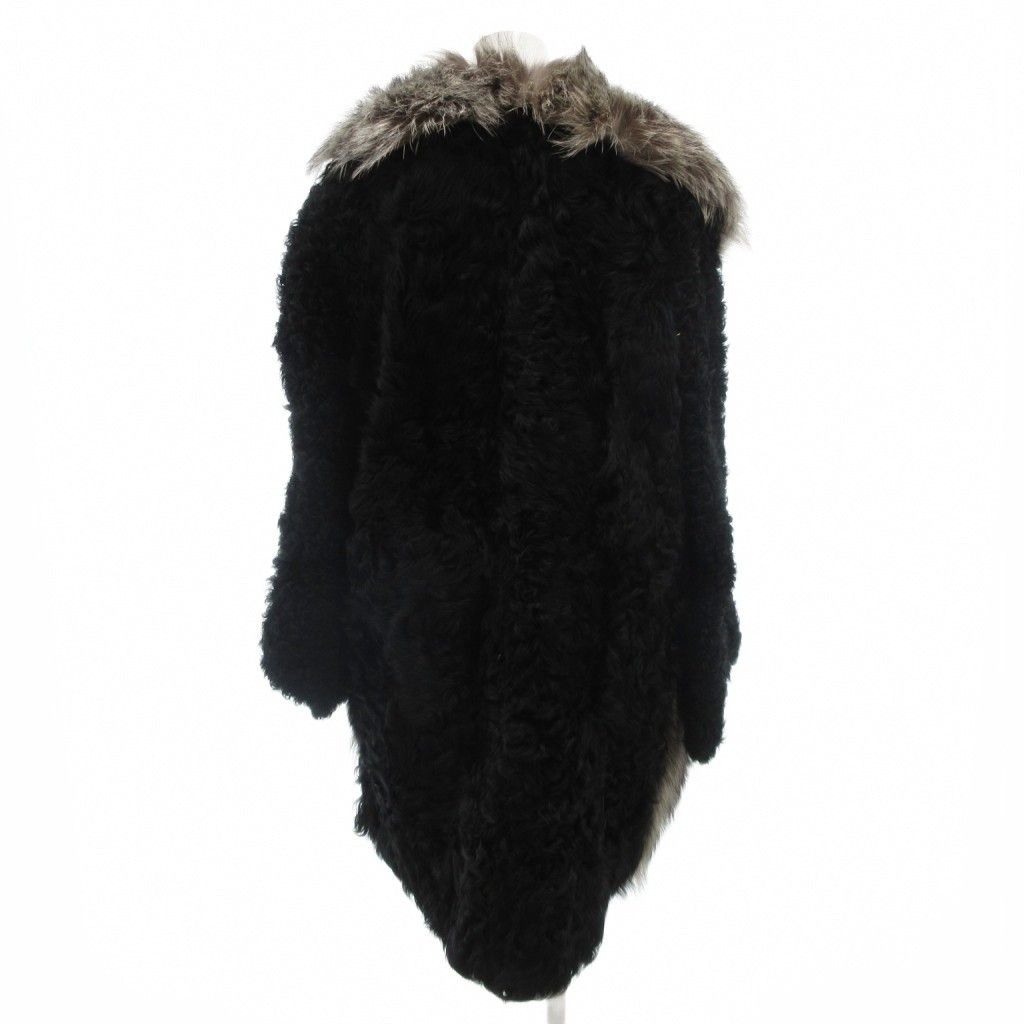 リョウタ シゲ RYOTA SHIGA カルガンラムファーコート 毛皮 ロング ボタンレス 襟シルバーフォックス 黒 ブラック GV GY30