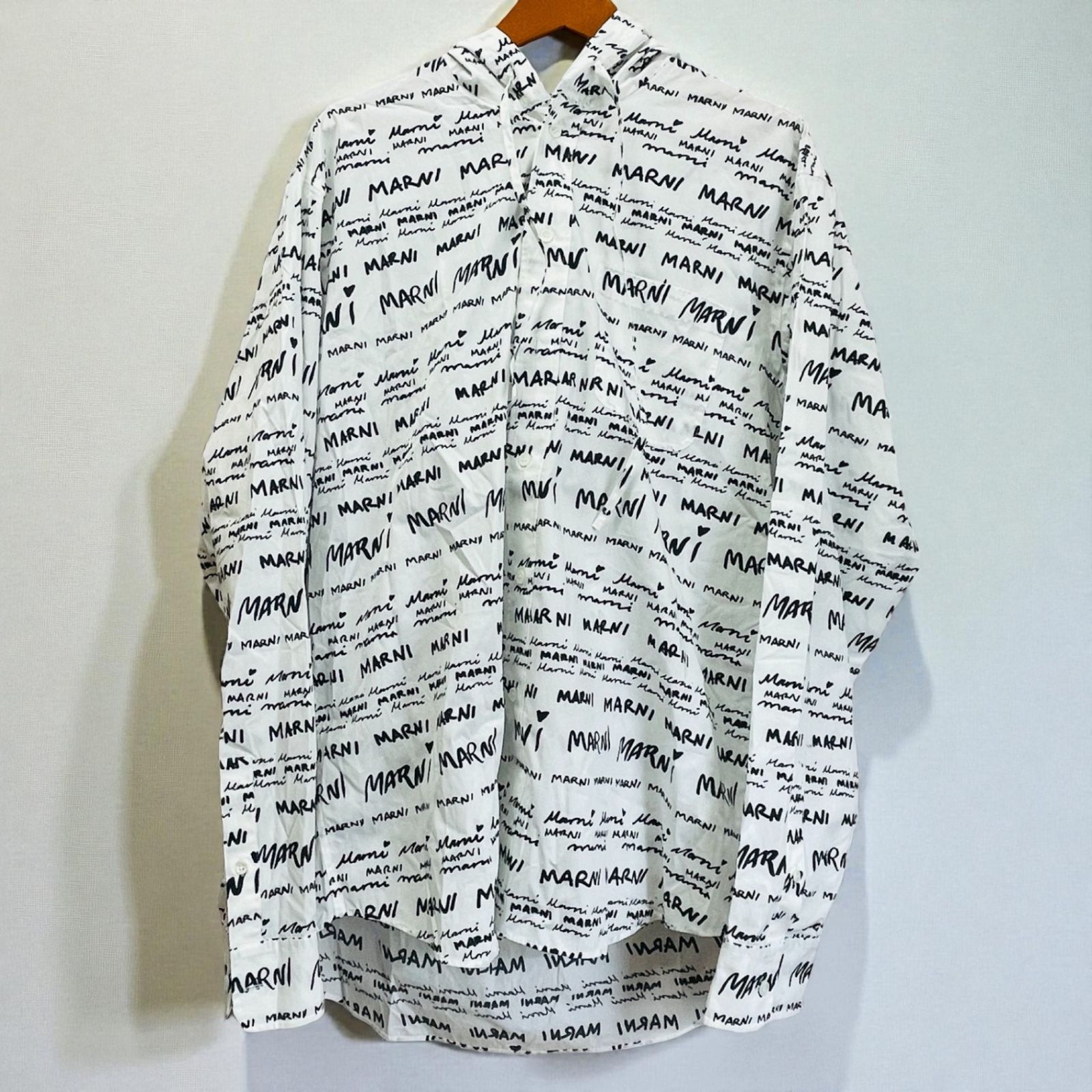 MARNI マルニ Mega-Marni フーデッドシャツ ホワイト×ブラック 48 メンズ
