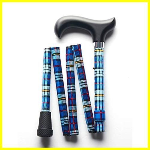 折りたたみステッキ 杖 ブライトライフ Sticks メリースティックス タータンチェック ブルー Merry