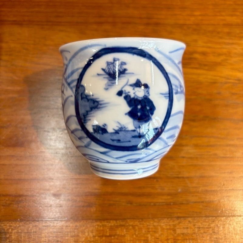 しん窯 青花 大湯呑 絵変わり6客セット 異人さん 南蛮人 花 染付
