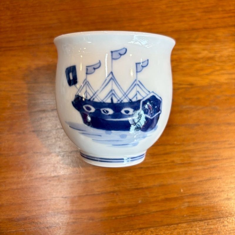 しん窯 青花 大湯呑 絵変わり6客セット 異人さん 南蛮人 花 染付