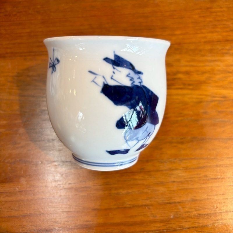 しん窯 青花 大湯呑 絵変わり6客セット 異人さん 南蛮人 花 染付