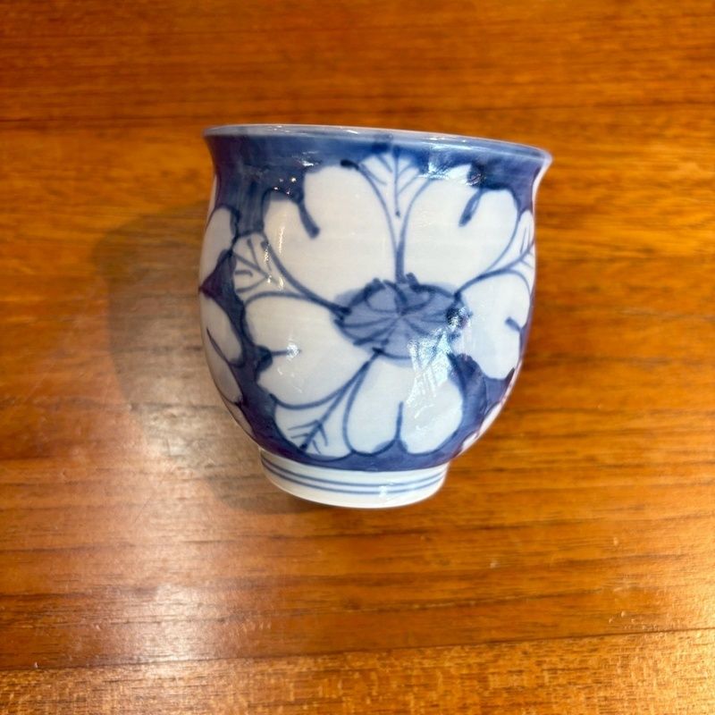 しん窯 青花 大湯呑 絵変わり6客セット 異人さん 南蛮人 花 染付