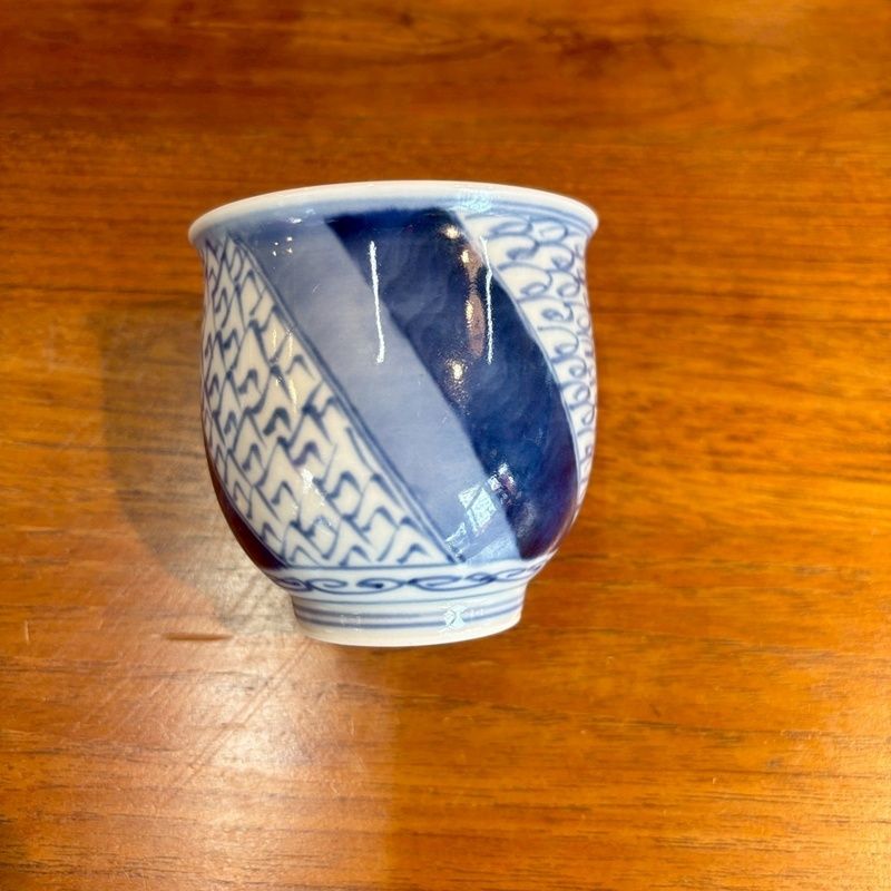 しん窯 青花 大湯呑 絵変わり6客セット 異人さん 南蛮人 花 染付
