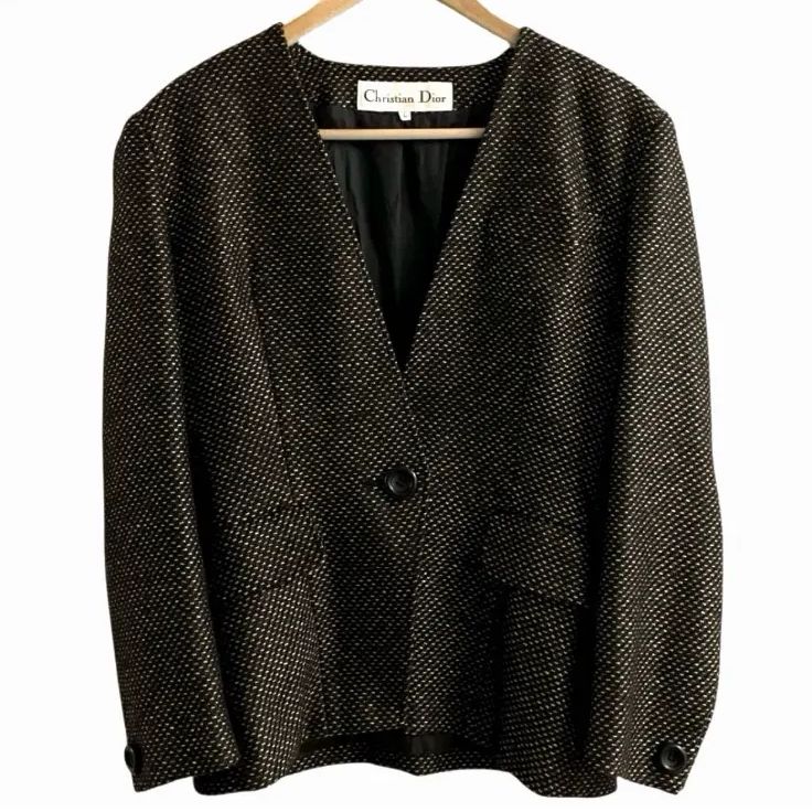 ヴィンテージ Christian Dior クリスチャン ディオール ノー ツイード テーラードジャケット レディース L